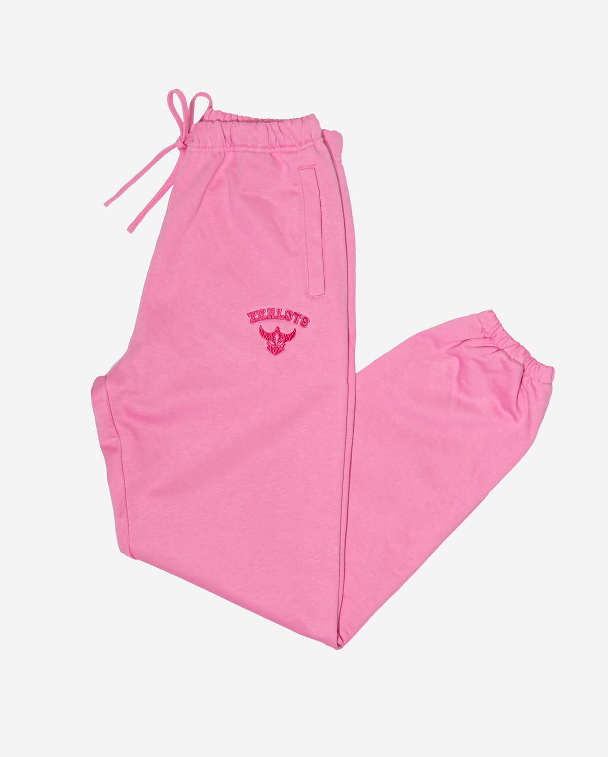 ZEALOTS Shock-Pink Sweatpants - Satin Stitch Embroidery Branding ZEALOTS
